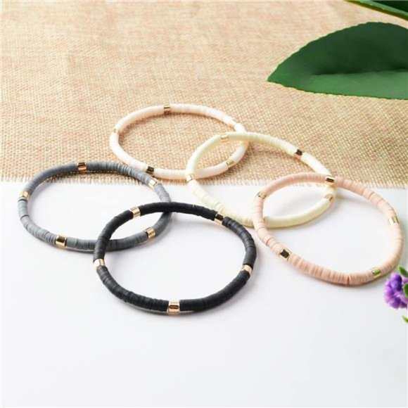 Surfer Heishi Clay Bead Bracelets for Women Bohemian Stackable Vynil - Picture 8 of 8